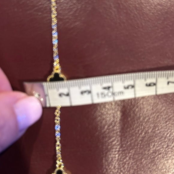 Elegant Black Onyx Multi Station Clover & 14k Gold Plated 16.5-18 Inch Necklace - Picture 5 of 5